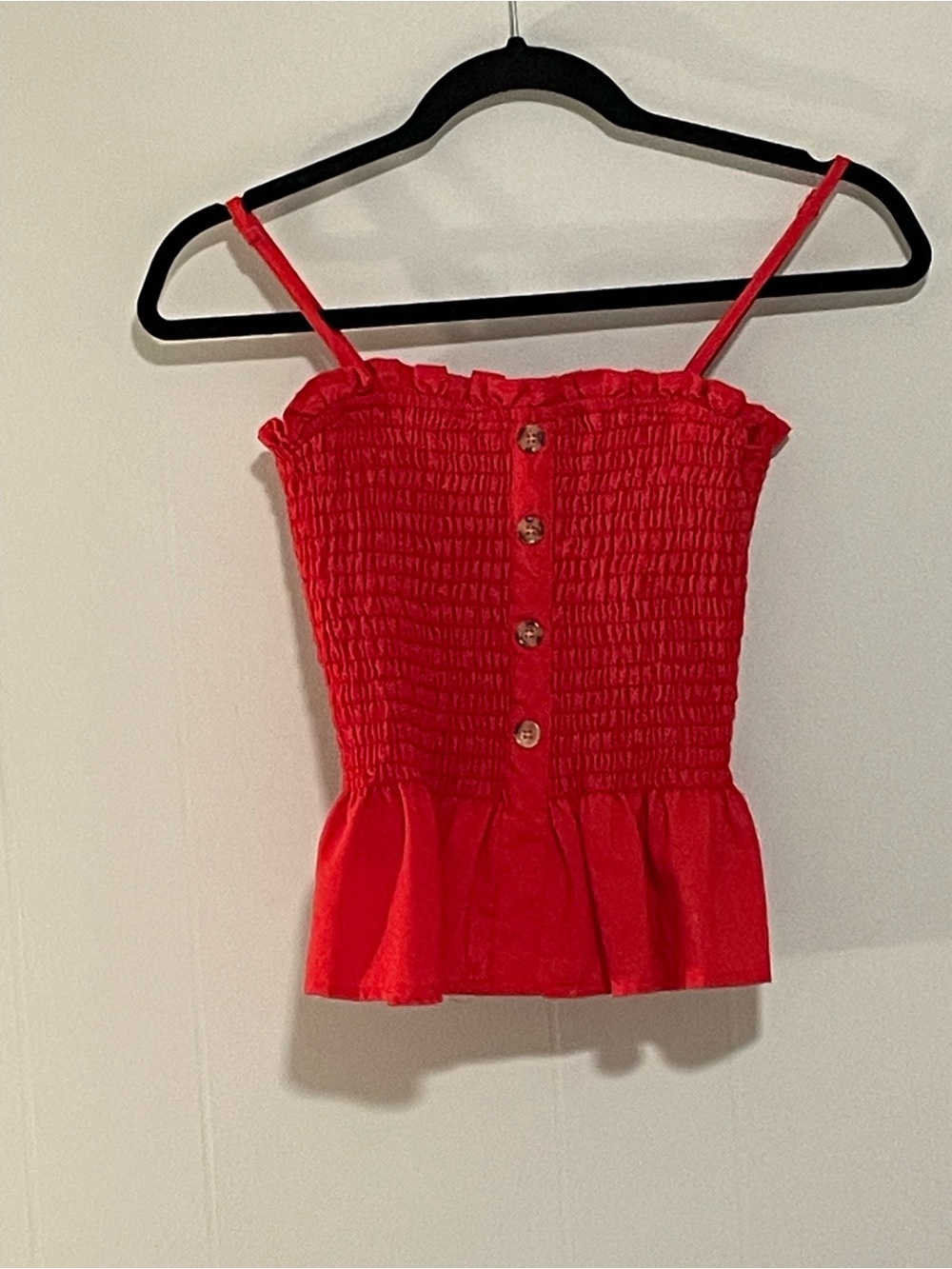 Red Smocked Peplum Cami Top - Women